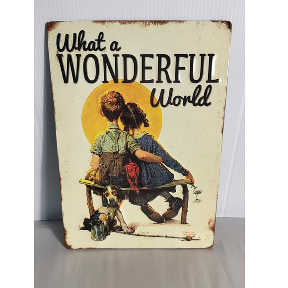 What‎ A Wonderful World Metal Sign Rustic Children Dog Wall Decor Art - Picture 2 of 5